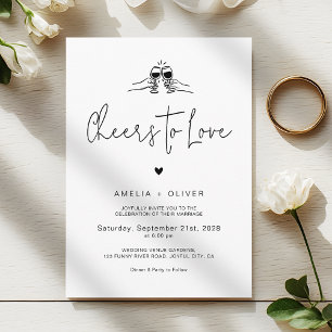 Cheers to Love Minimalist Script Retro Wedding Invitation