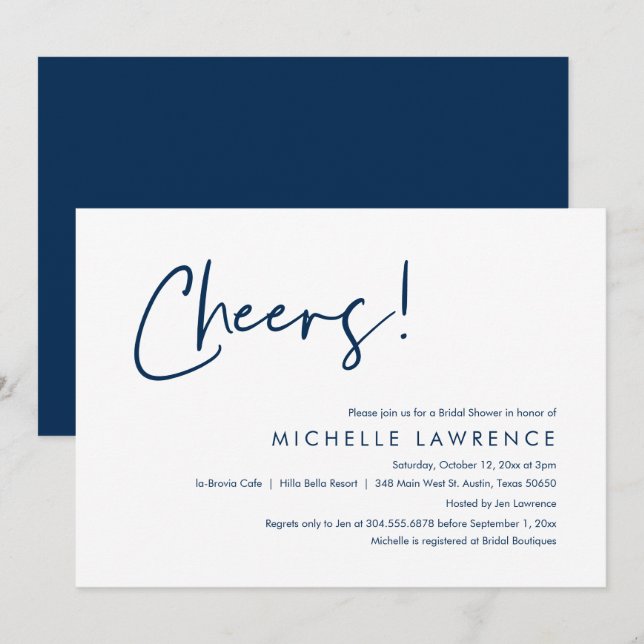 Cheers to love, Modern Casual Bridal Shower Invita Invitation (Front/Back)