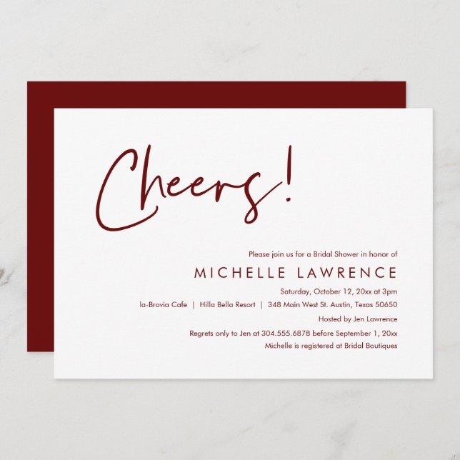 Cheers to love, Modern Casual Bridal Shower  Invitation (Front/Back)