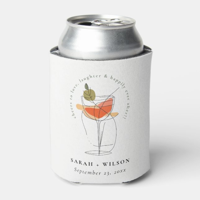 Cheers to Love Modern Cocktail Wine Wedding Can Cooler (Can Front)
