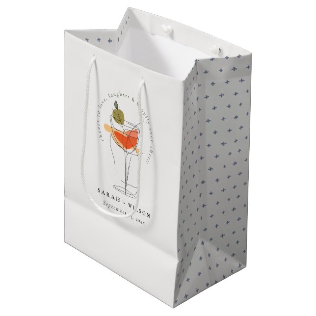 Cheers to Love Modern Cocktail Wine Wedding Medium Gift Bag (Front Angled)