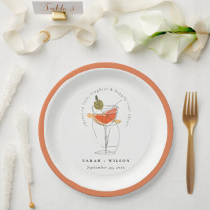 Cheers to Love Modern Cocktail Wine Wedding Paper Plate