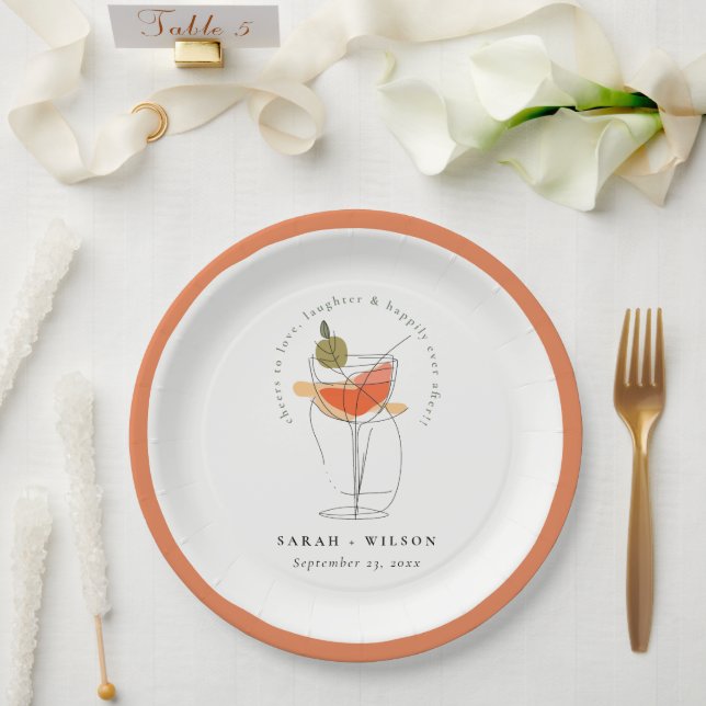 Cheers to Love Modern Cocktail Wine Wedding Paper Plate (Wedding)