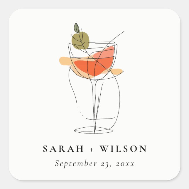 Cheers to Love Modern Cocktail Wine Wedding Square Sticker (Front)