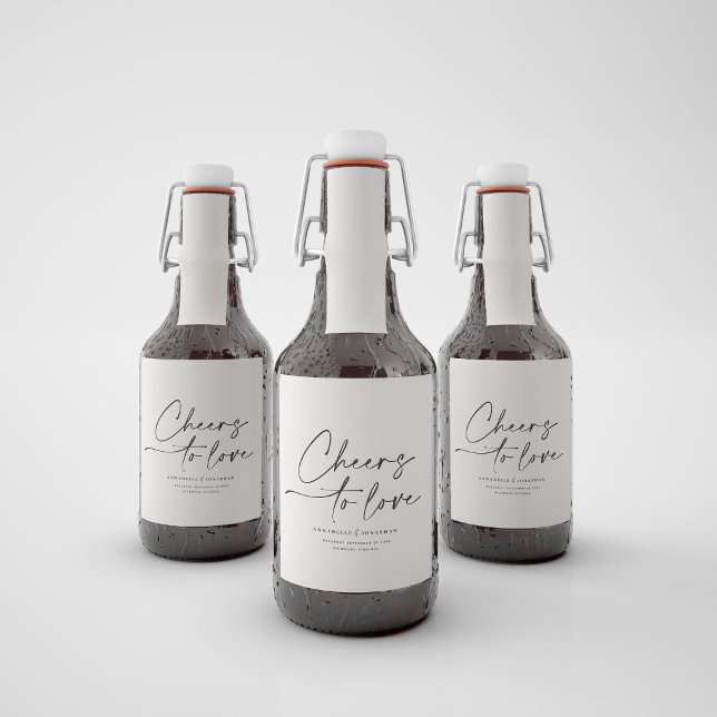 Cheers to love modern cream black minimal wedding liquor bottle label (Creator Uploaded)