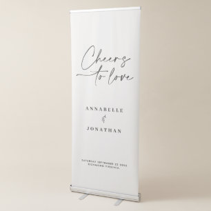 Cheers to love modern cream black minimal wedding retractable banner