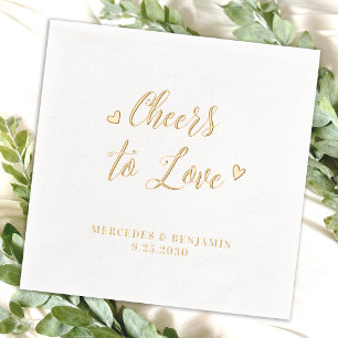Cheers To Love Modern Elegant Hearts Wedding Foil Napkins