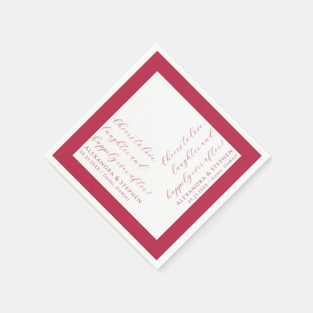 Cheers to Love Modern Script Viva Magenta Napkin (Corner)