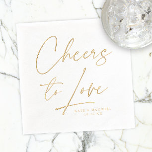 Cheers To Love Modern Script Wedding Foil Napkins