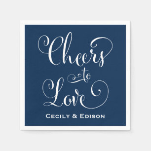 Cheers to Love Navy Blue Wedding Monogram Napkin
