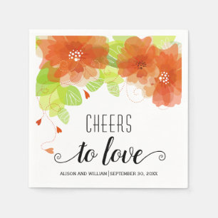Cheers to Love, orange flowers, floral wedding Napkin