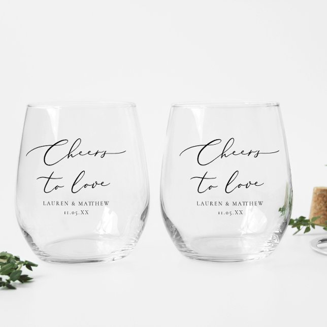 Cheers to Love Personalised Wedding Stemless Wine Glass (Creator Uploaded)