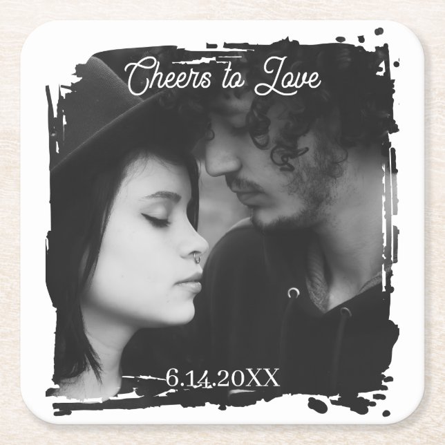 Cheers to Love | Photo Template Wedding Square Paper Coaster (Front)