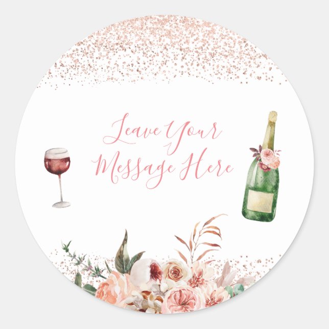 Cheers to Love Pink Bridal Shower Your Message Classic Round Sticker (Front)