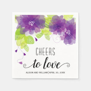 Cheers to Love, purple flowers, floral wedding Napkin