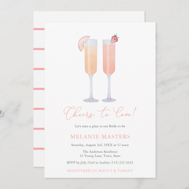 Cheers To Love, Raise a Glass Drinks Bridal Shower Invitation (Front/Back)