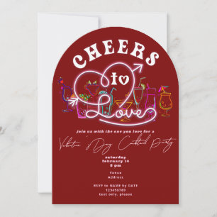Cheers To Love Red Retro Cocktail Valentines Day Invitation