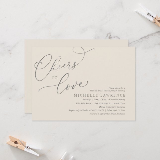 Cheers to love, Romantic Bridal Shower Party Invitation (Front/Back In Situ)