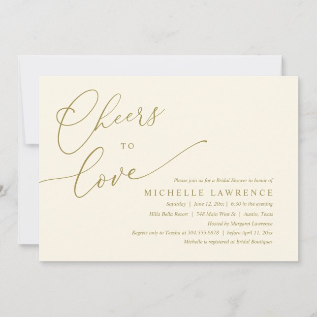 Cheers to love, Romantic Bridal Shower Party Invitation (Front)
