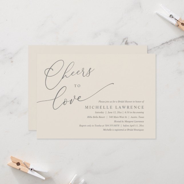 Cheers to love, Romantic Bridal Shower Party Invitation (Front/Back In Situ)