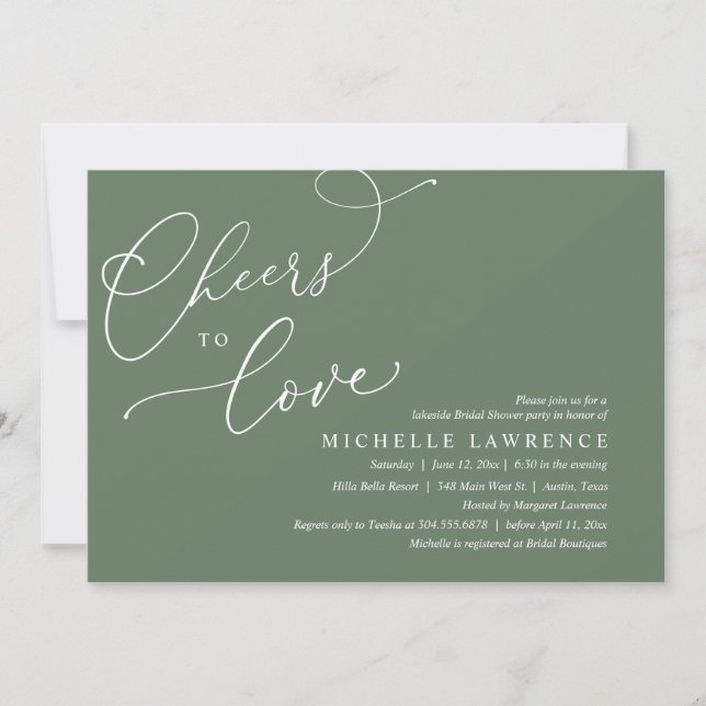 Cheers to love, Romantic Bridal Shower Party Invitation (Front)
