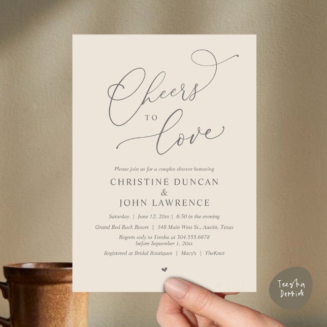 Cheers to love, Romantic Couples Shower Party Invitation (Cheers to love, Romantic Couples Shower Modern Party Winery Invitation Card, PDF, Summer Cream Grey)