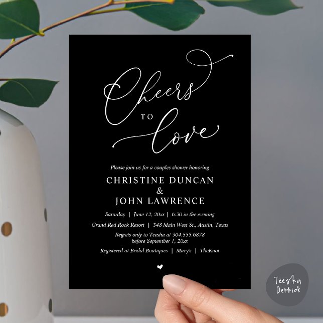 Cheers to love, Romantic Couples Shower Party Invitation (Cheers to love, Romantic Couples Shower Modern Party Winery Invitation Card, PDF, Summer White Black)