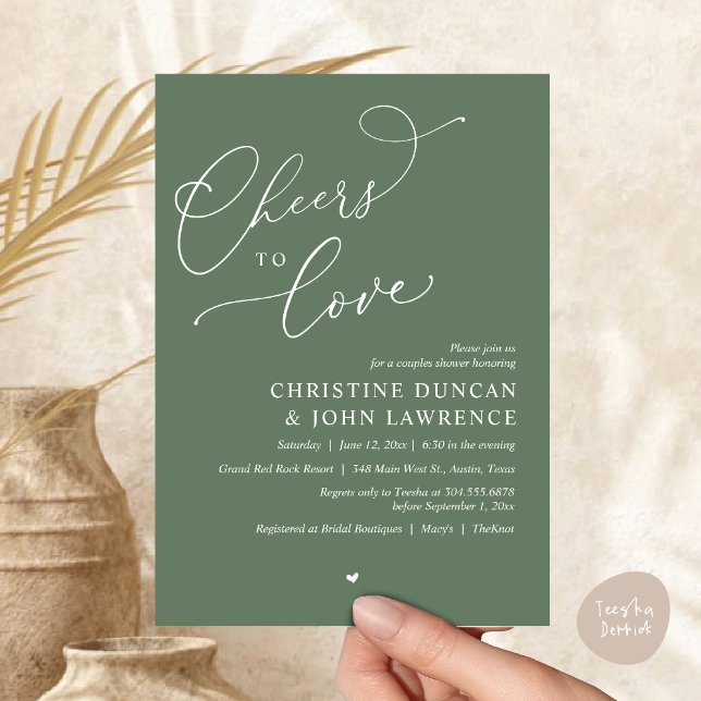 Cheers to love, Romantic Couples Shower Party Invitation (Cheers to love, Romantic Couples Shower Modern Party Winery Invitation Card PDF Summer Greenery Sage)