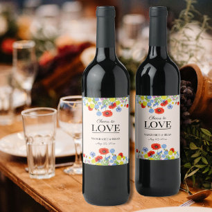 Cheers to Love Rustic Country Wildflower Wedding Wine Label