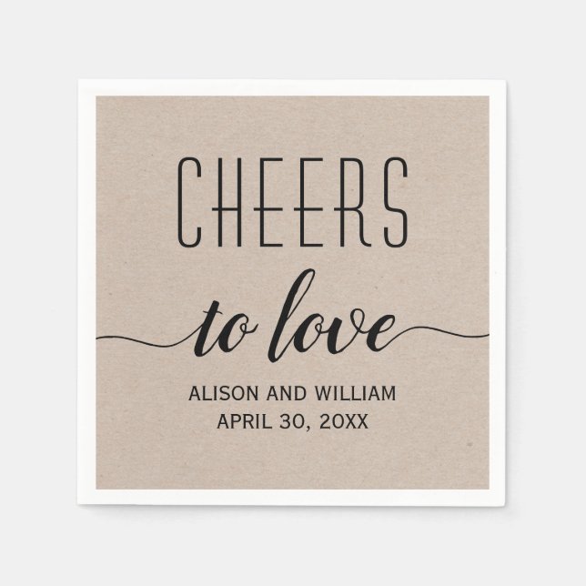 Cheers to love rustic kraft style wedding napkin (Front)