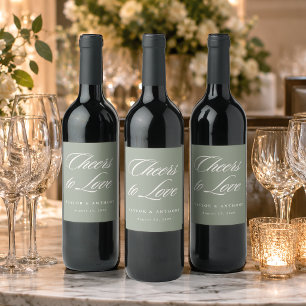 Cheers to Love Sage Green Simple Elegant Wedding Wine Label