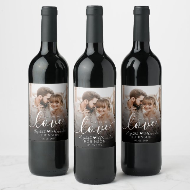 Cheers to Love Script Photo Wedding Bottle Favour Wine Label (Bottles)