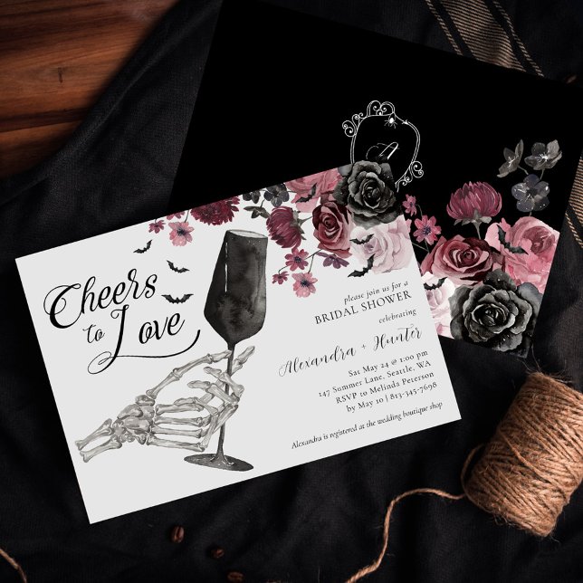 Cheers to Love Skeleton Hand Floral Gothic Bridal Invitation (Cheers to Love Skeleton Hand Floral Gothic Bridal Invitation)