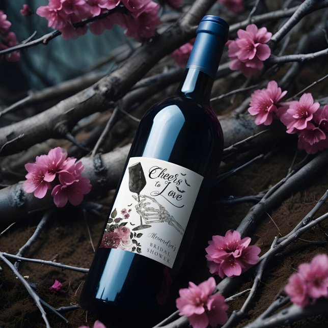 Cheers to Love Skeleton Hand Floral Gothic Bridal Wine Label (Cheers to Love Skeleton Hand Floral Gothic Bridal Wine Label)