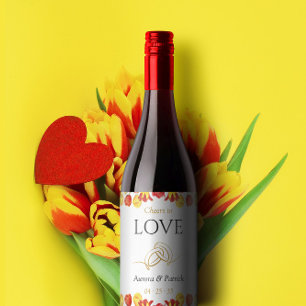 Cheers to Love Spring Tulip Rustic Floral Wedding  Wine Label