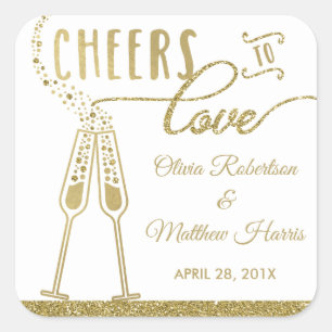 Cheers to Love Sticker, Faux Gold Square Sticker