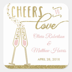 Cheers to Love Sticker, Faux Gold Square Sticker