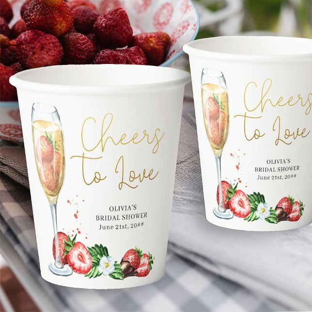 Cheers to Love Strawberry and Champagne Paper Cups (Cheers to Love paper cups from my Strawberries and Champagne bridal shower collection)