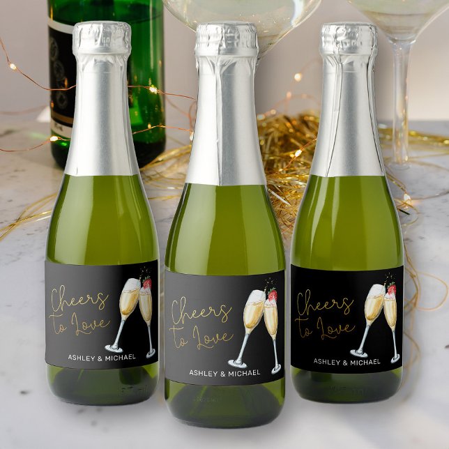 Cheers to Love Strawberry Sparkling Wine Glasses M Sparkling Wine Label (Mini Bottle Labels from my Strawberries and Champagne bridal shower Collection)