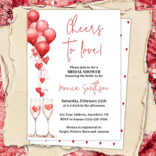 Cheers to Love Valentine Hearts Bridal Shower Invitation