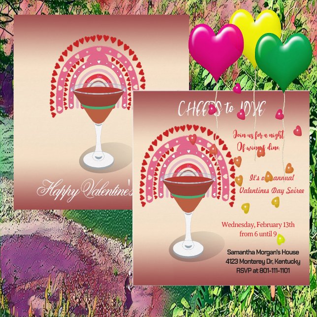 Cheers to Love Valentine Hearts Cocktail Party   Invitation (Cheers to Love Valentine Hearts Cocktail Party Invitation)