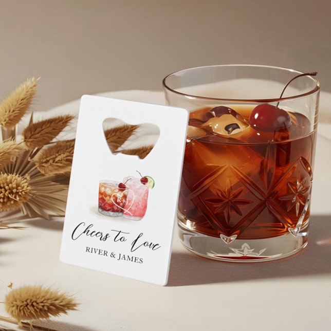 Cheers to Love Watercolor Cocktails Wedding Favour (Cheers to Love Watercolor Cocktails Wedding Favor Credit Card Bottle Opener)