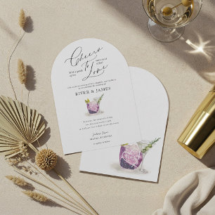 Cheers to Love Watercolor Couples Cocktail Wedding Invitation