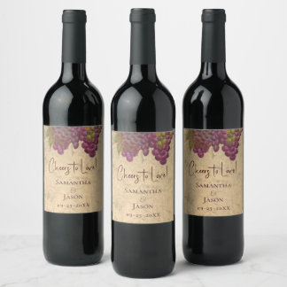 Cheers to Love Watercolor Grapes Wine Label