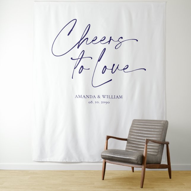  "Cheers to Love"  Wedding Backdrop Tapestry (In Situ)
