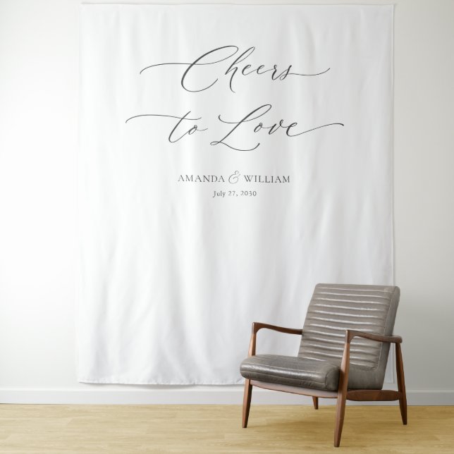  "Cheers to Love"  Wedding Backdrop Tapestry (In Situ)