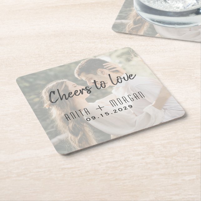 Cheers to Love Wedding Coaster (Angled)