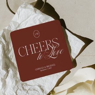 Cheers to Love Wedding Deep Terracotta Red Coaster