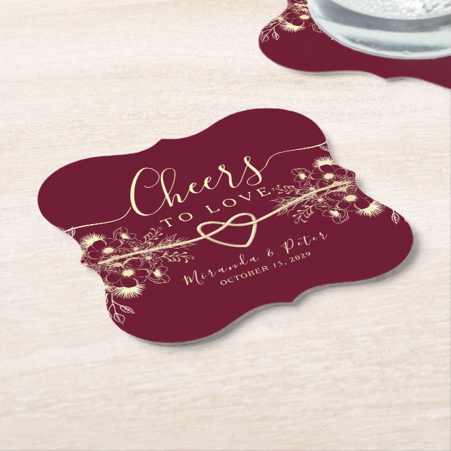 Cheers To Love Wedding Paper Coaster (Angled)