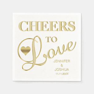 CHEERS TO LOVE White Heart Gold Wedding Napkin